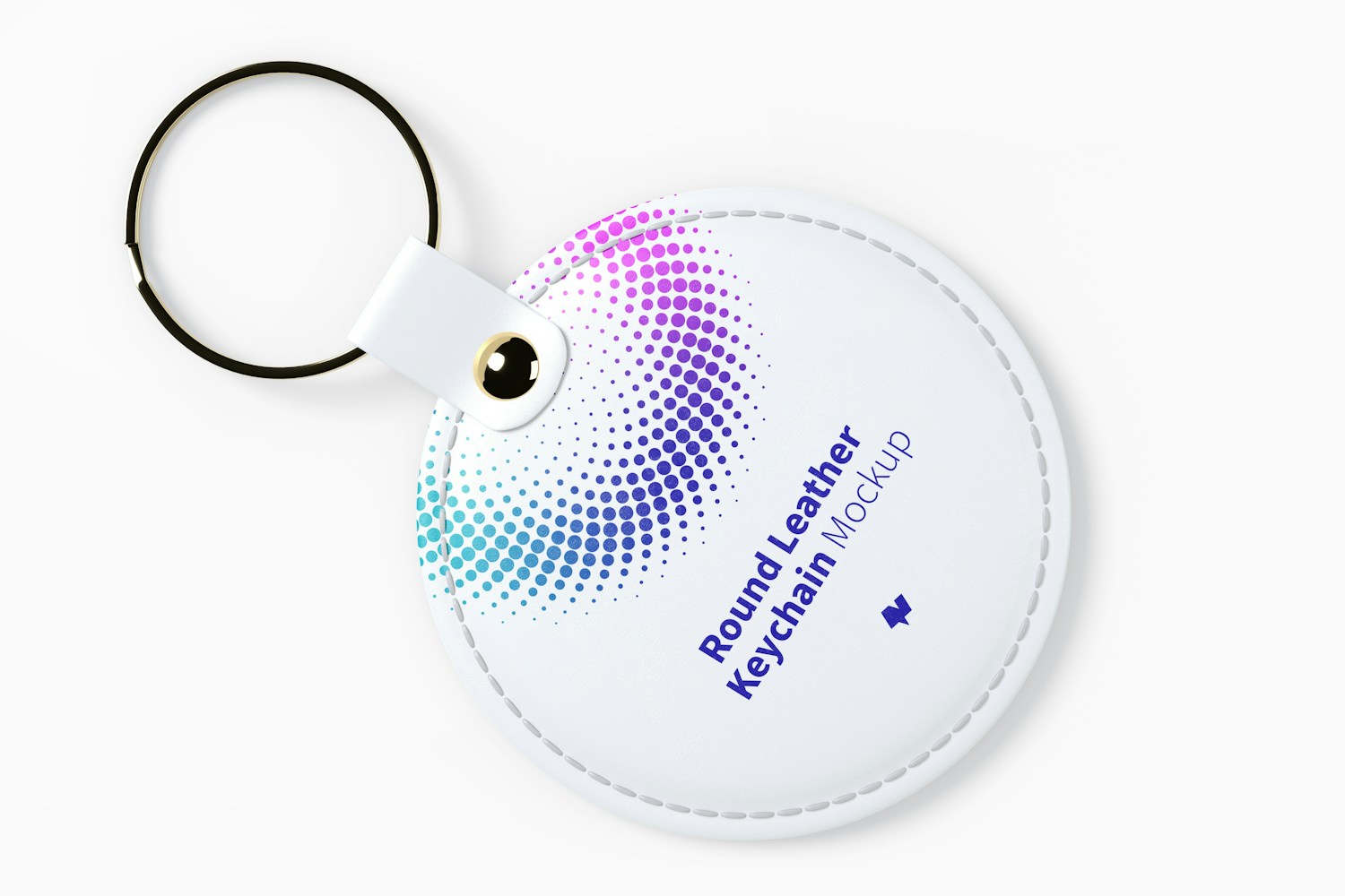Round Leather Keychain Mockup, Top View Round Leather Keychain Mockup, Top View