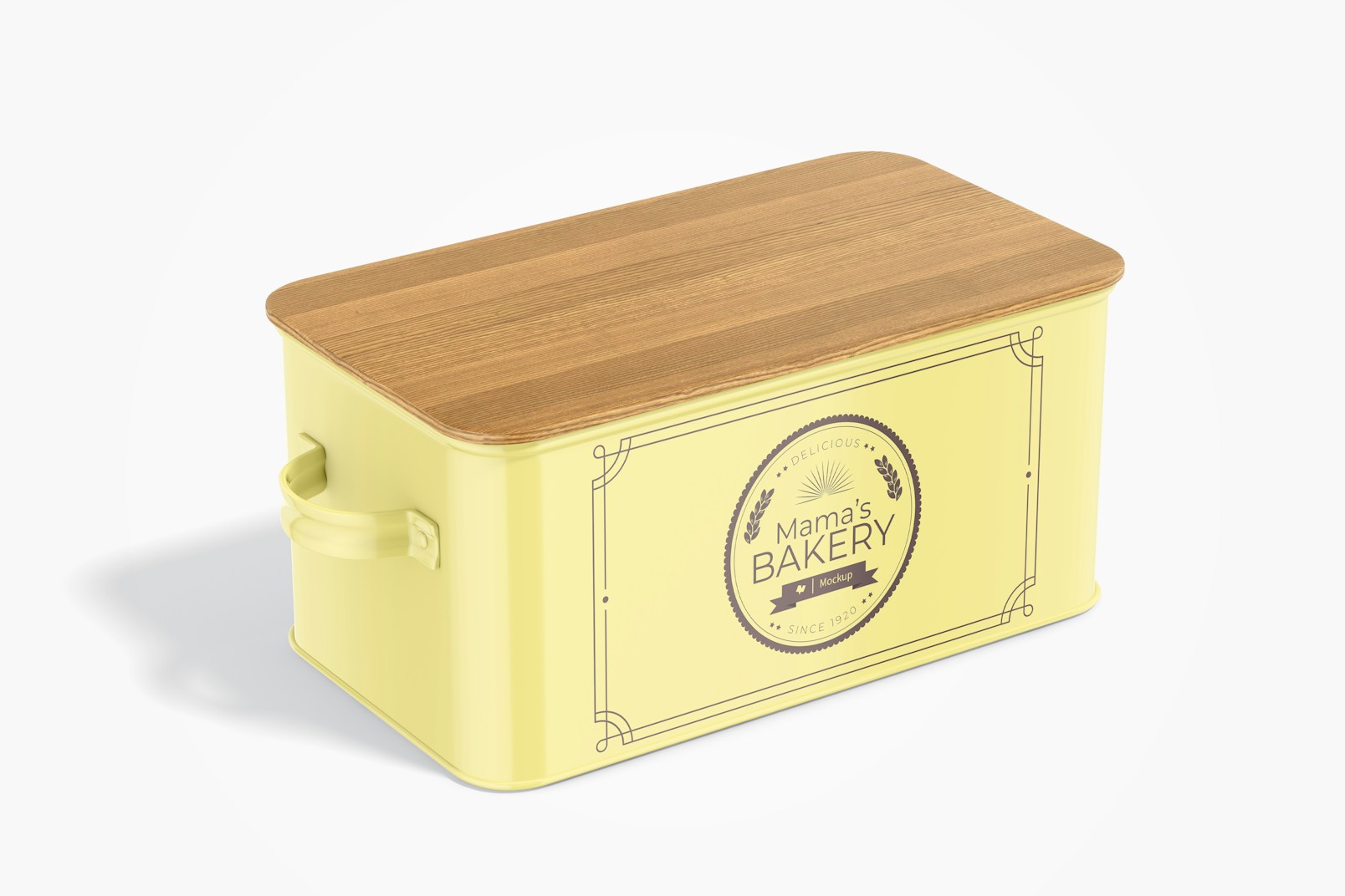 Bakery Box With Bamboo Lid Mockup, Side View