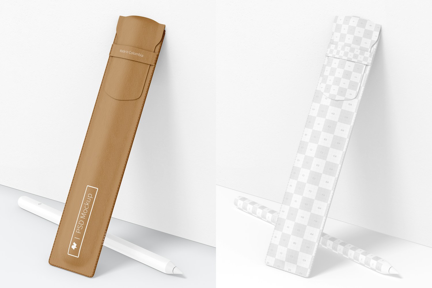 Leather Case for Apple Pencil Mockup, Leaned