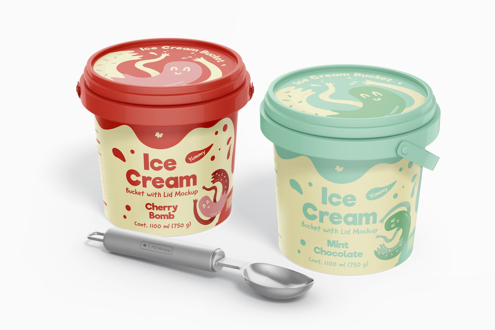 Ice Cream Buckets With Lid Mockup
