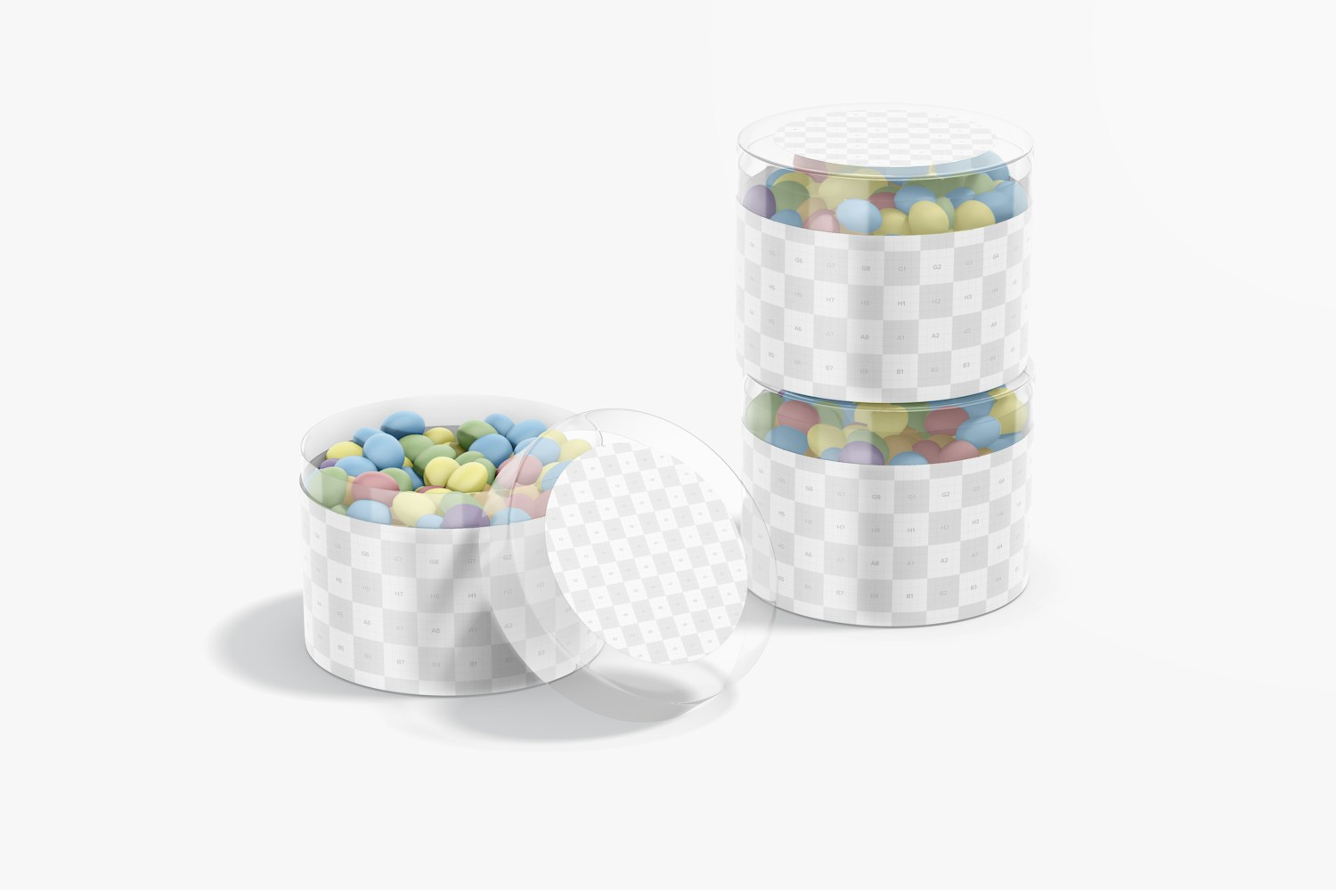 Plastic Round Boxes Mockup, Stacked