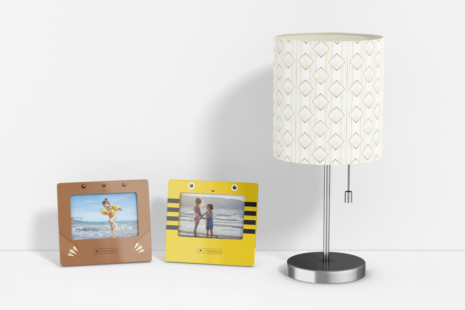 Children Table Photo Frame with Lamp Mockup
