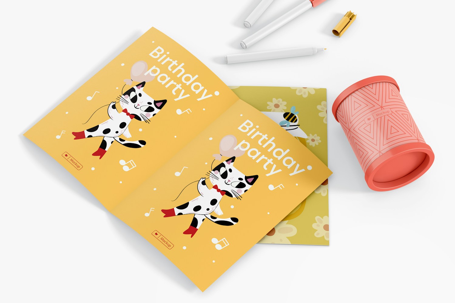 Round Pen Holder with Greeting Card Mockup, Dropped