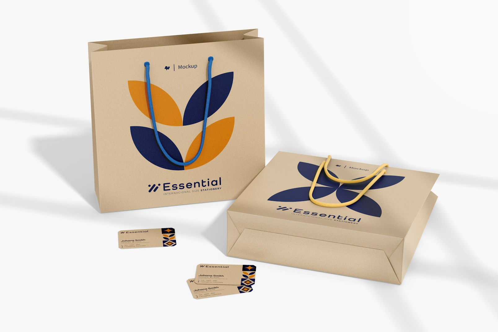 Shopping Bags with Stationary Mockup, Dropped and Standing