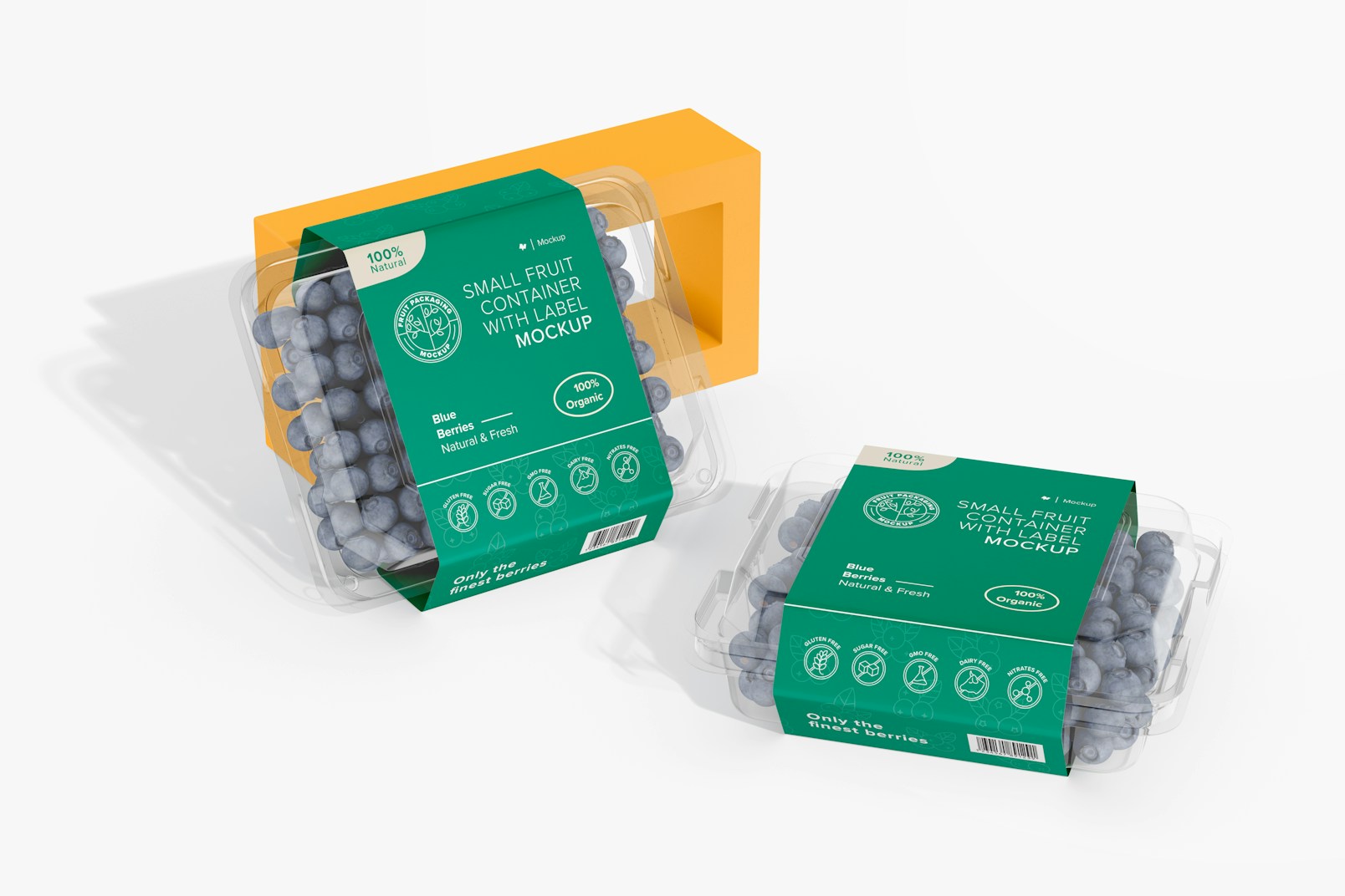 Small Fruit Containers with Label Mockup, Leaned