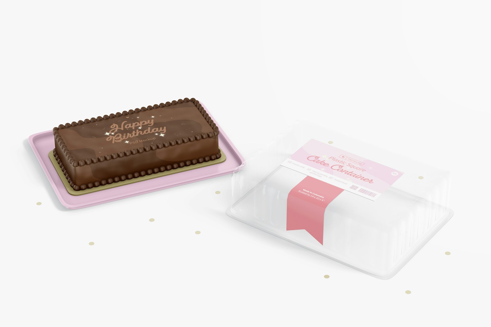 Plastic Square Cake Container Mockup, Opened