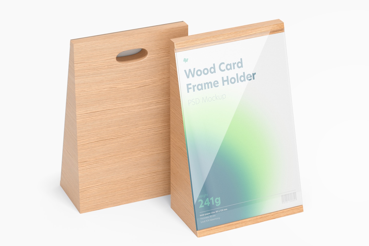 Wood Card Frame Holders Mockup, Right View