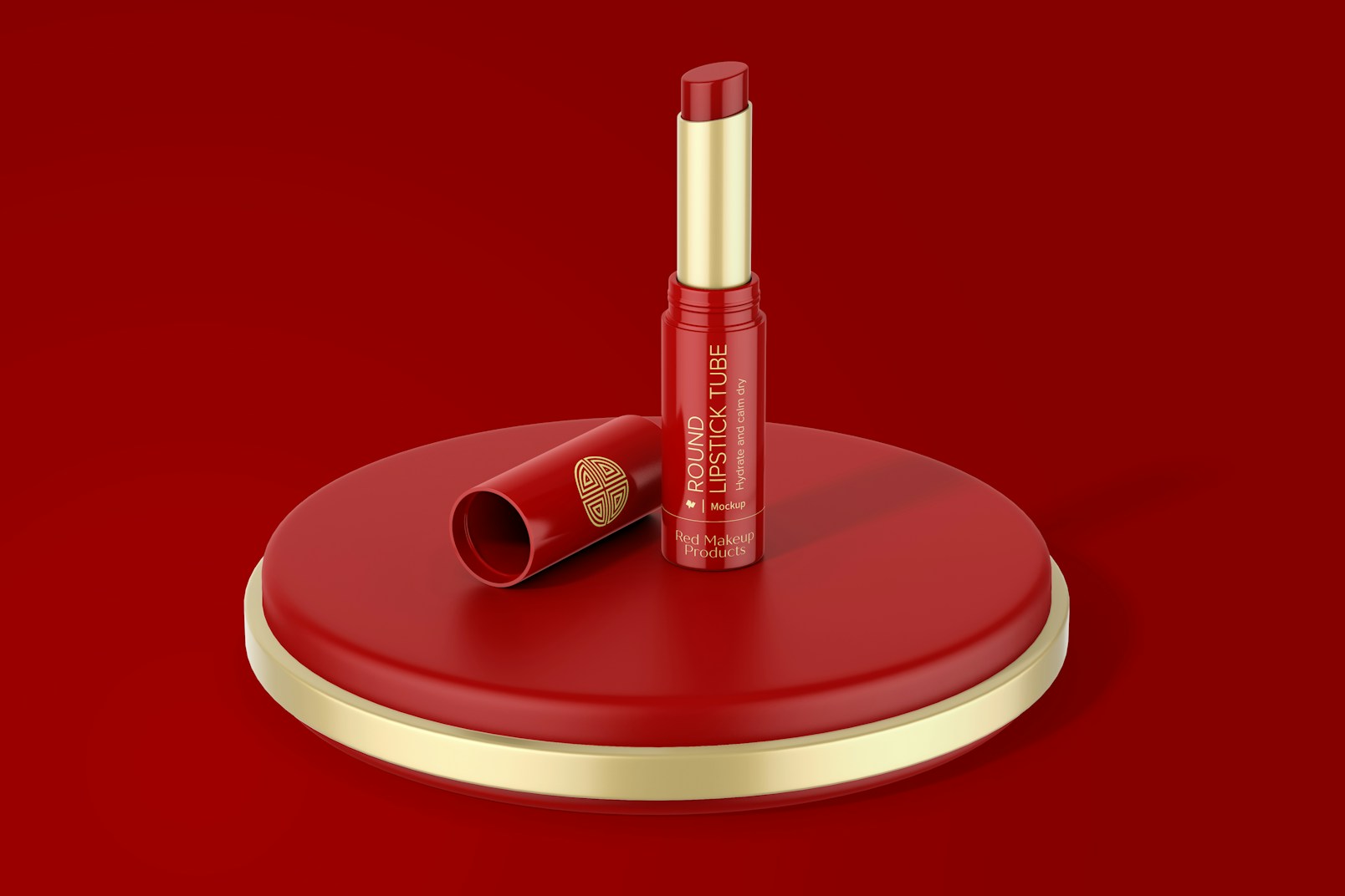 Round Lipstick Tube Mockup, on Podium