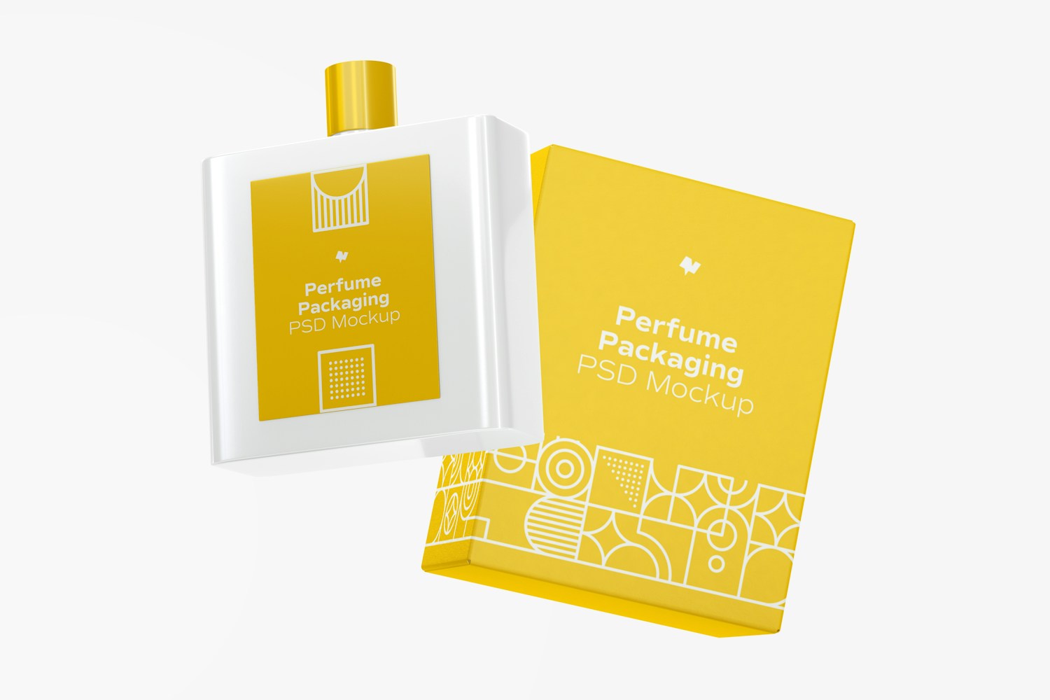 Perfume Packaging with Bottle Mockup, Floating Perfume Packaging with Bottle Mockup, Floating