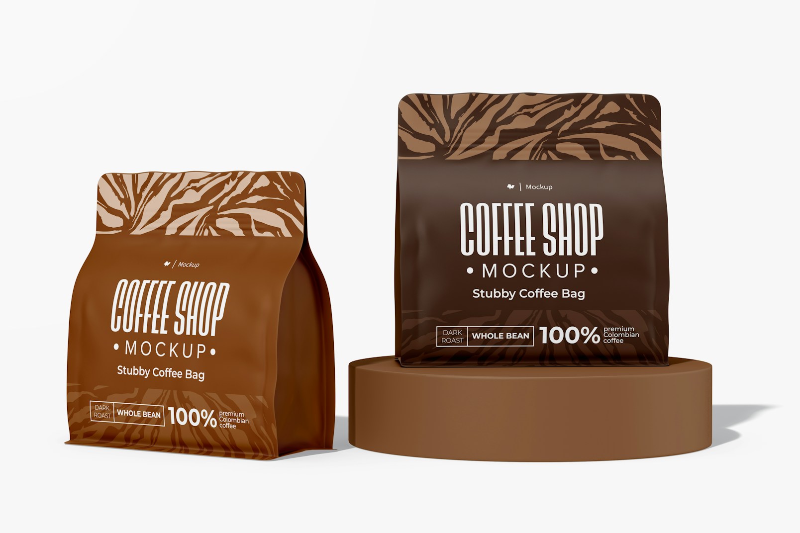 Stubby Coffee Bags Mockup, Perspective