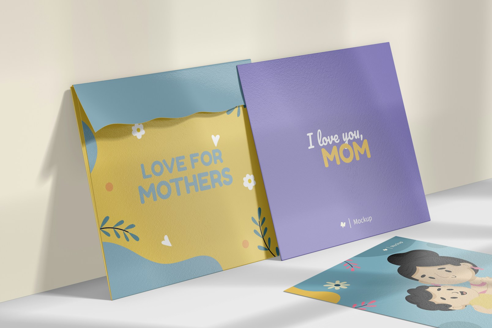 Square Mother’s Day Card Mockup, Leaned