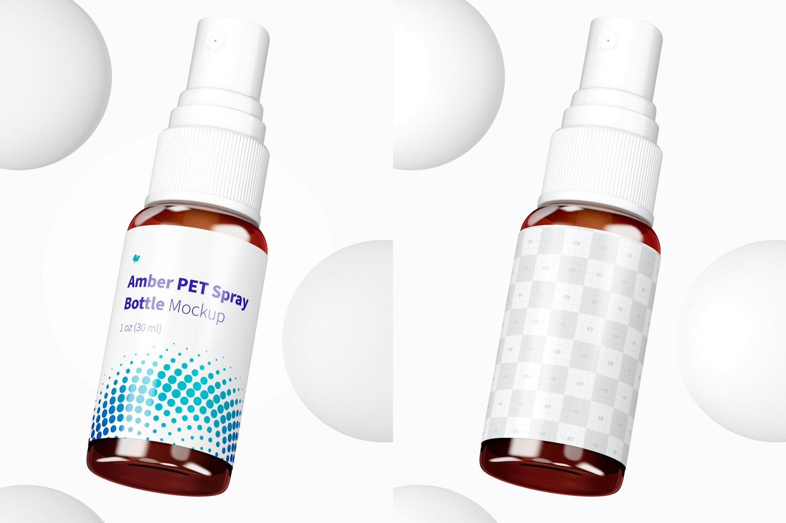1 oz Amber PET Spray Bottle Mockup, Floating