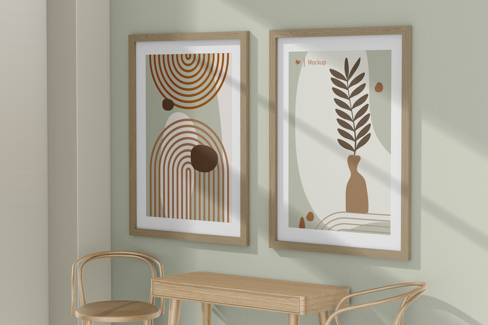 Large Nordic Frames with Passepartout Mockup, with Chair