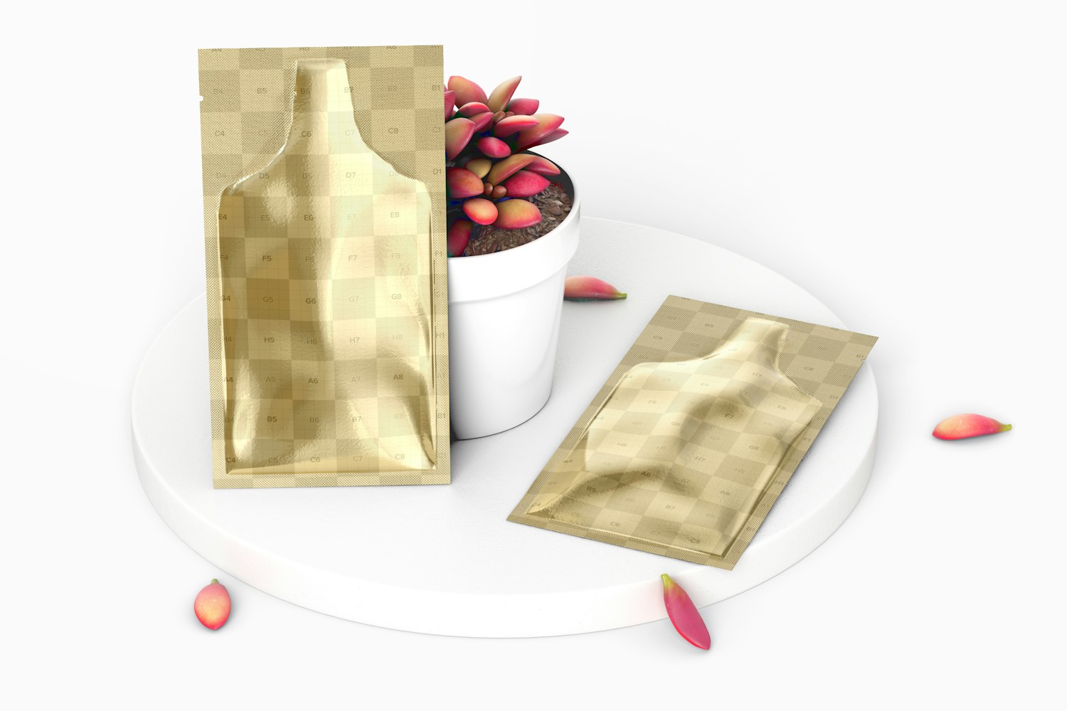 Gel Packaging Sachets Mockup, Leaned and Dropped