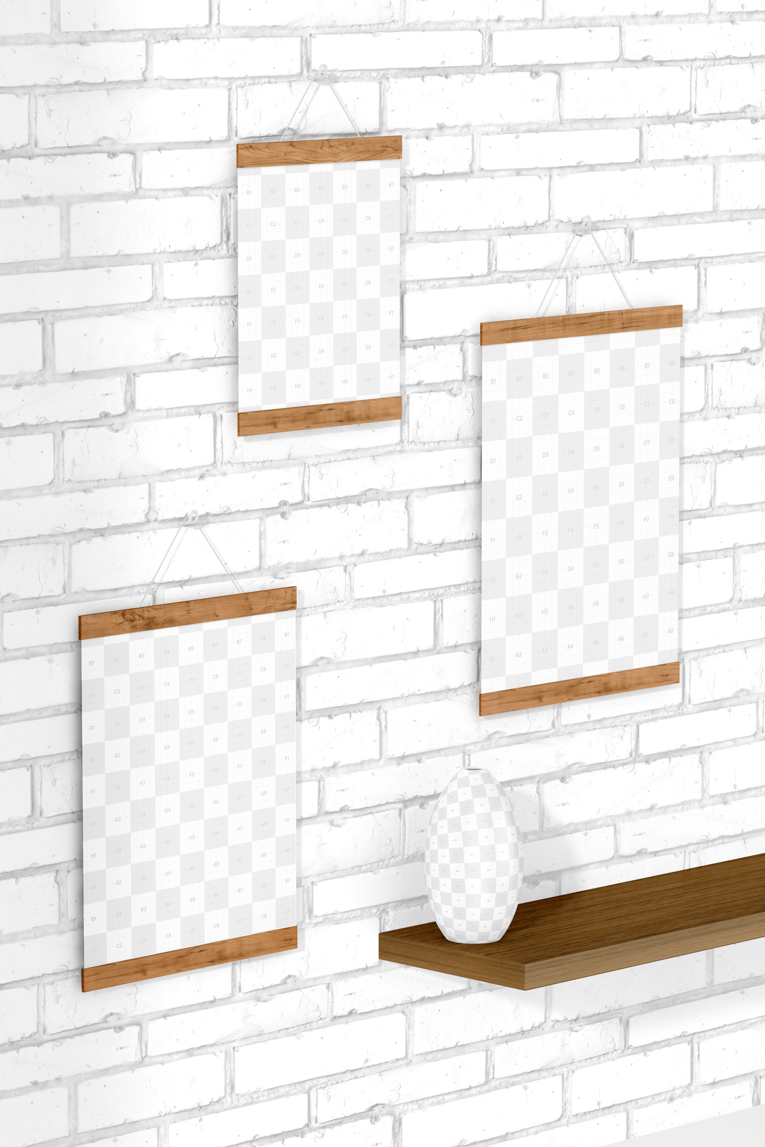 3:4 Wooden Frame Poster Hanger Set Mockup, Left View