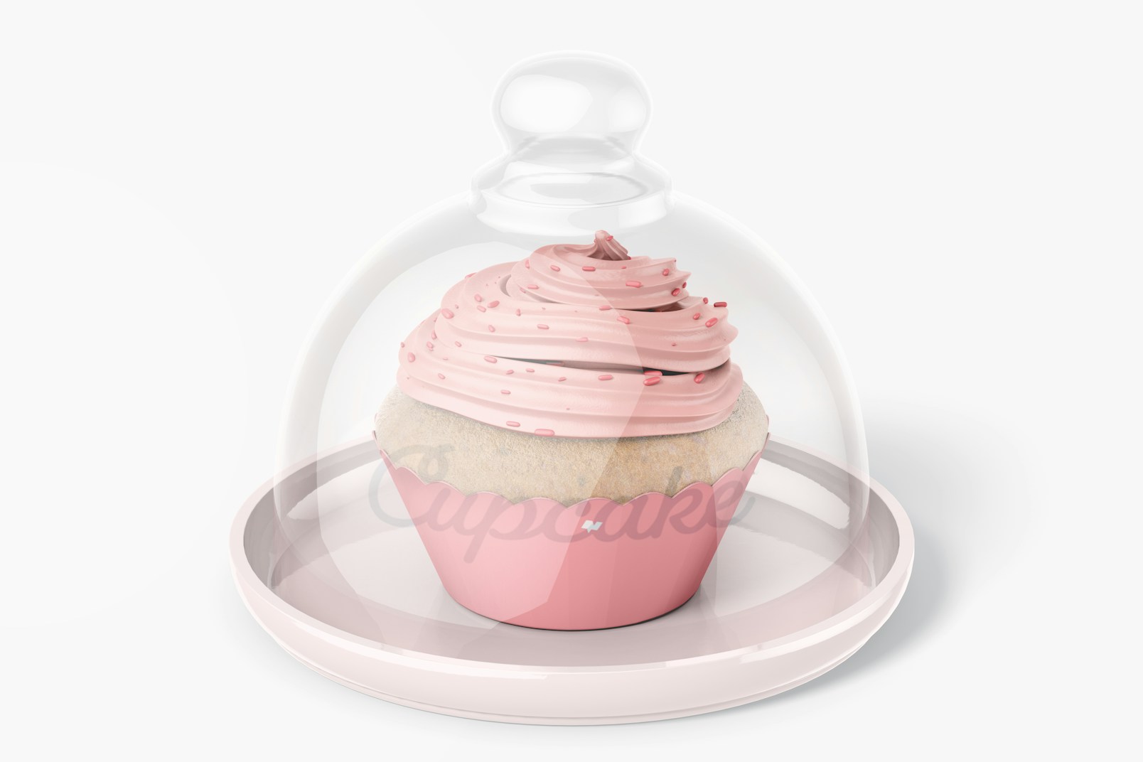 Cupcake Stand with Dome Lid Mockup, Front View