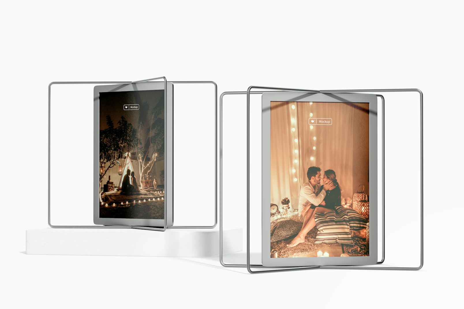 Metal Table Photo Frames Mockup, Up and Down