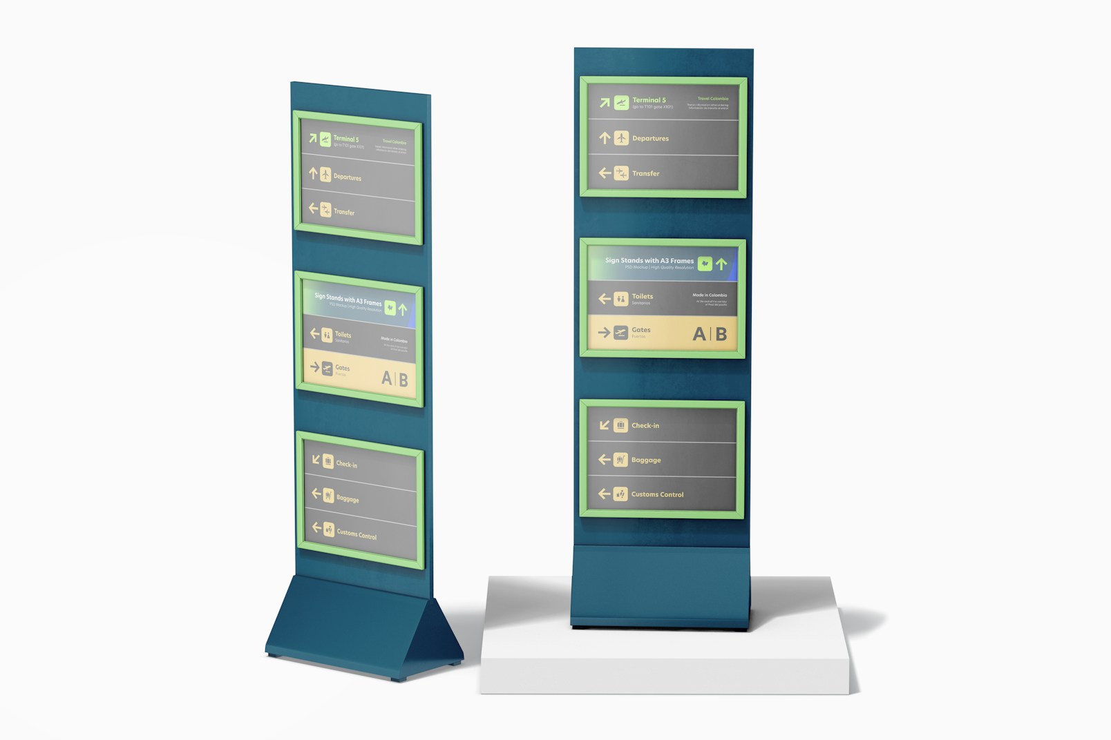 Sign Stands with A3 Frames Mockup, Front View