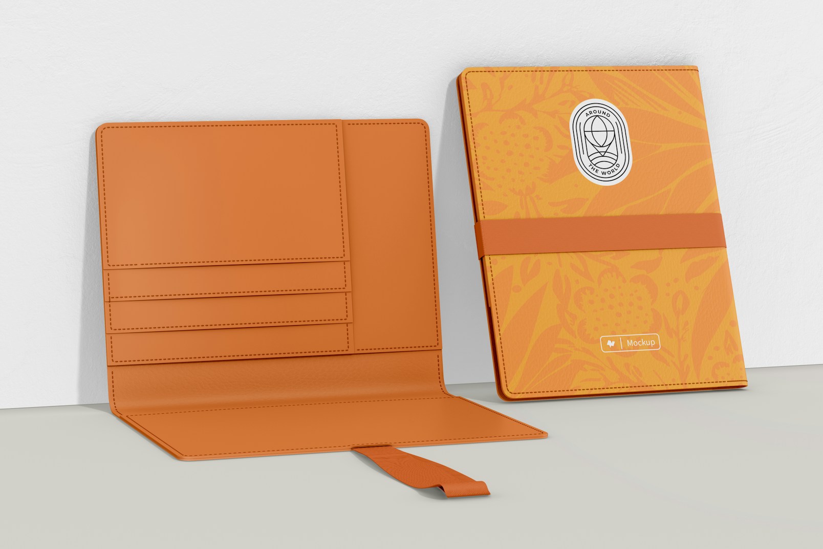 Passport Holders with Band Mockup, Leaned and Opened