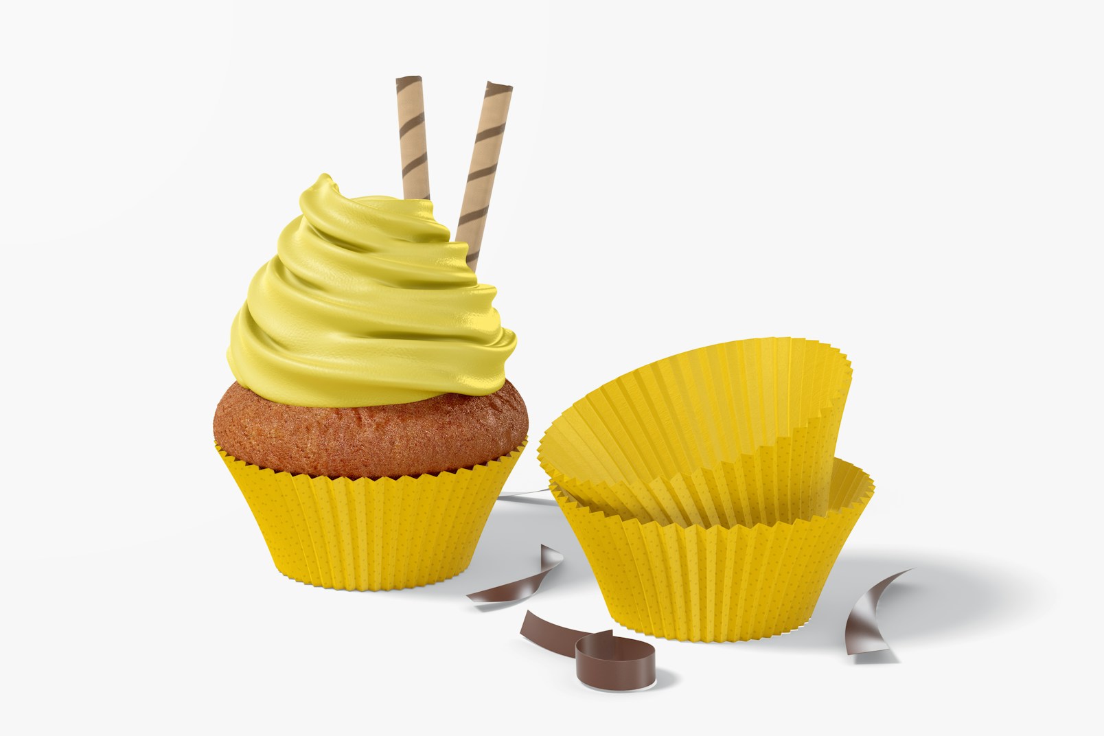 Cupcakes with Paper Baking Cup Mockup, Perspective