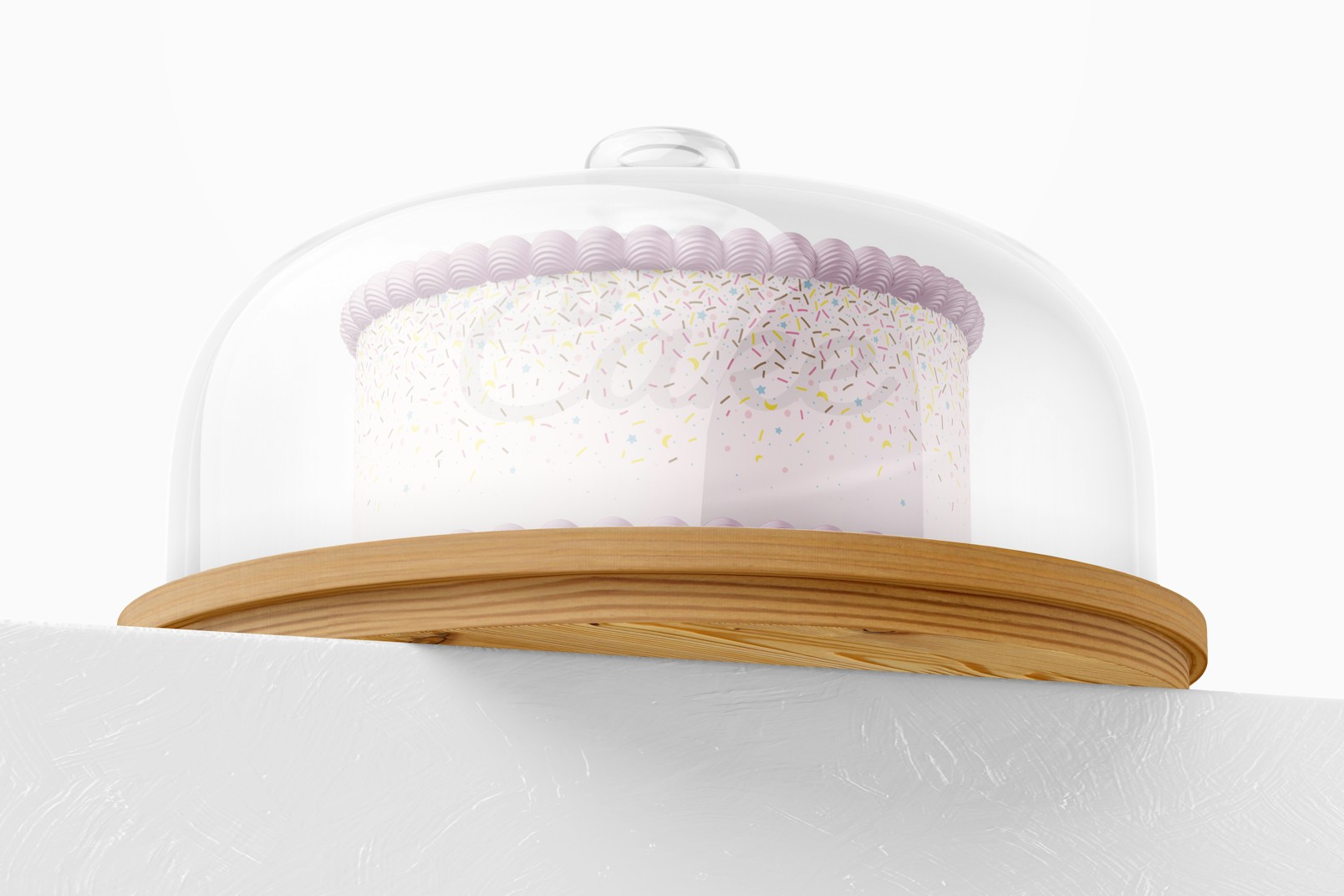 Cake Stand with Dome Lid Mockup, Low Angle View