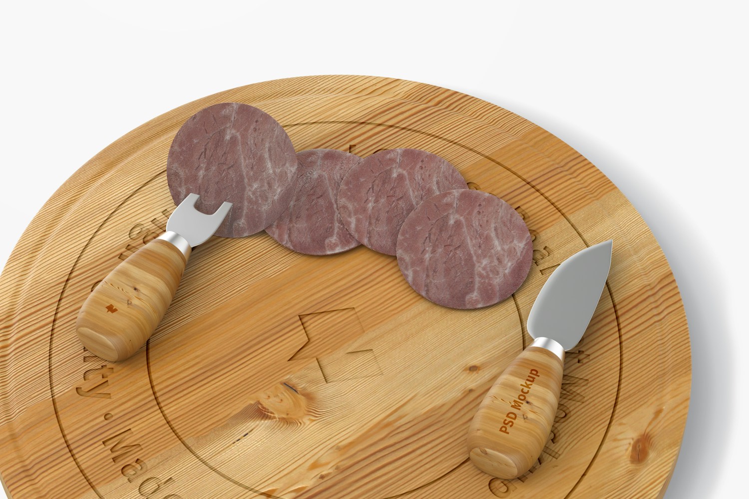 Swivel Cheese Board Set Mockup, Close-up Swivel Cheese Board Set Mockup, Close-up