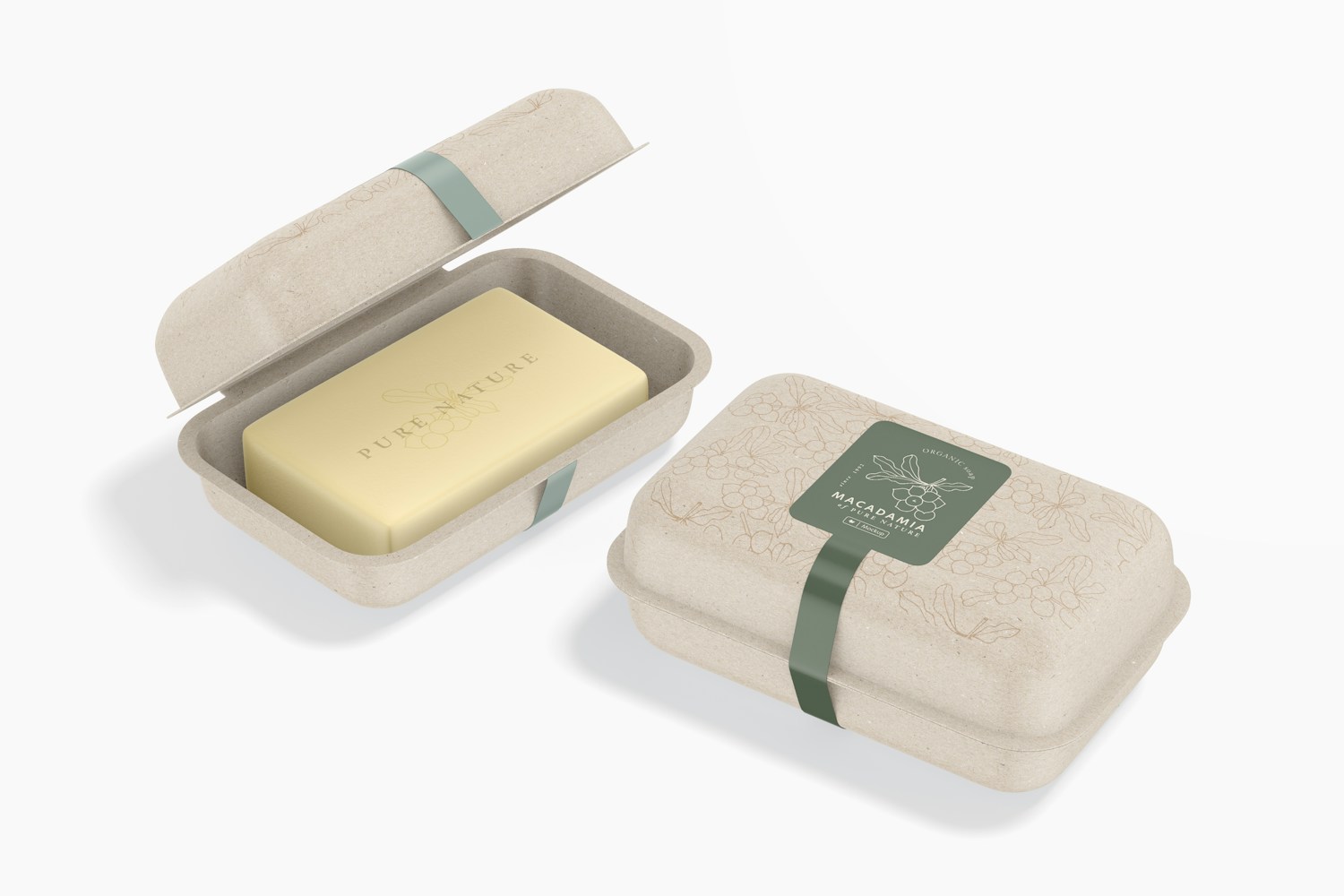 Compostable Soap Boxes Mockup, Opened and Closed Compostable Soap Boxes Mockup, Opened and Closed