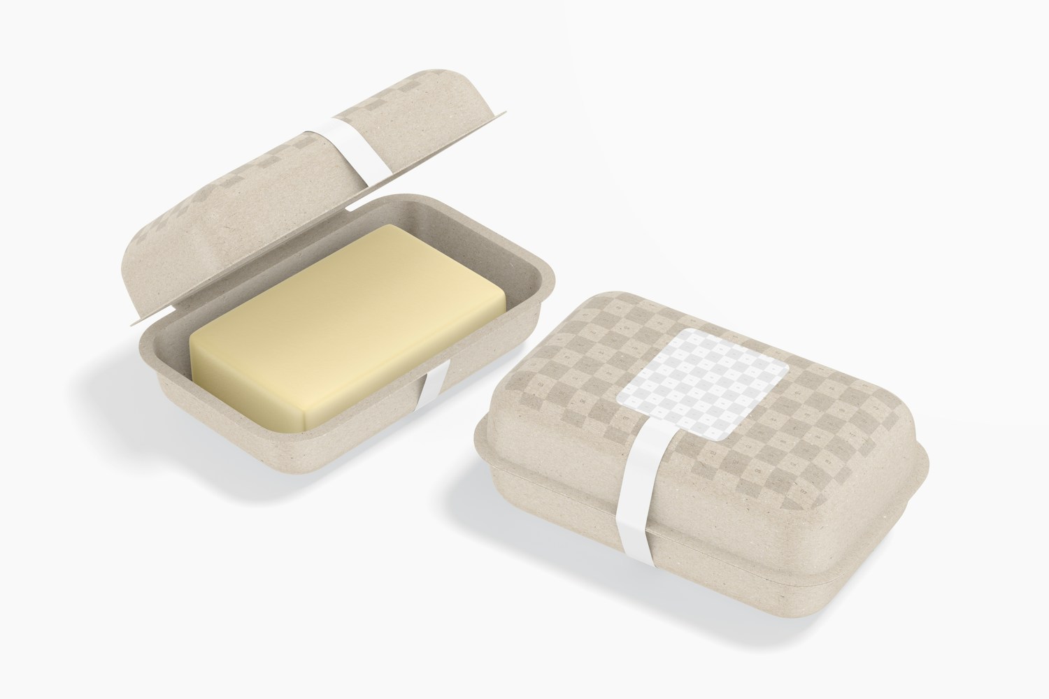 Compostable Soap Boxes Mockup, Opened and Closed Compostable Soap Boxes Mockup, Opened and Closed