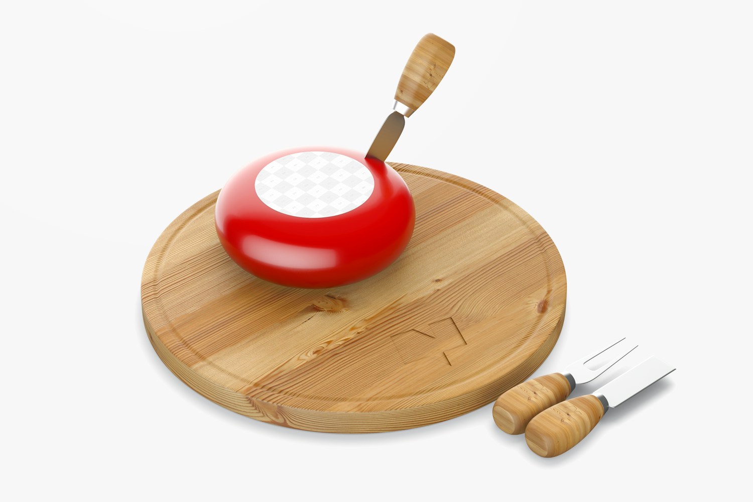 Swivel Cheese Board Set Mockup, Left View Swivel Cheese Board Set Mockup, Left View