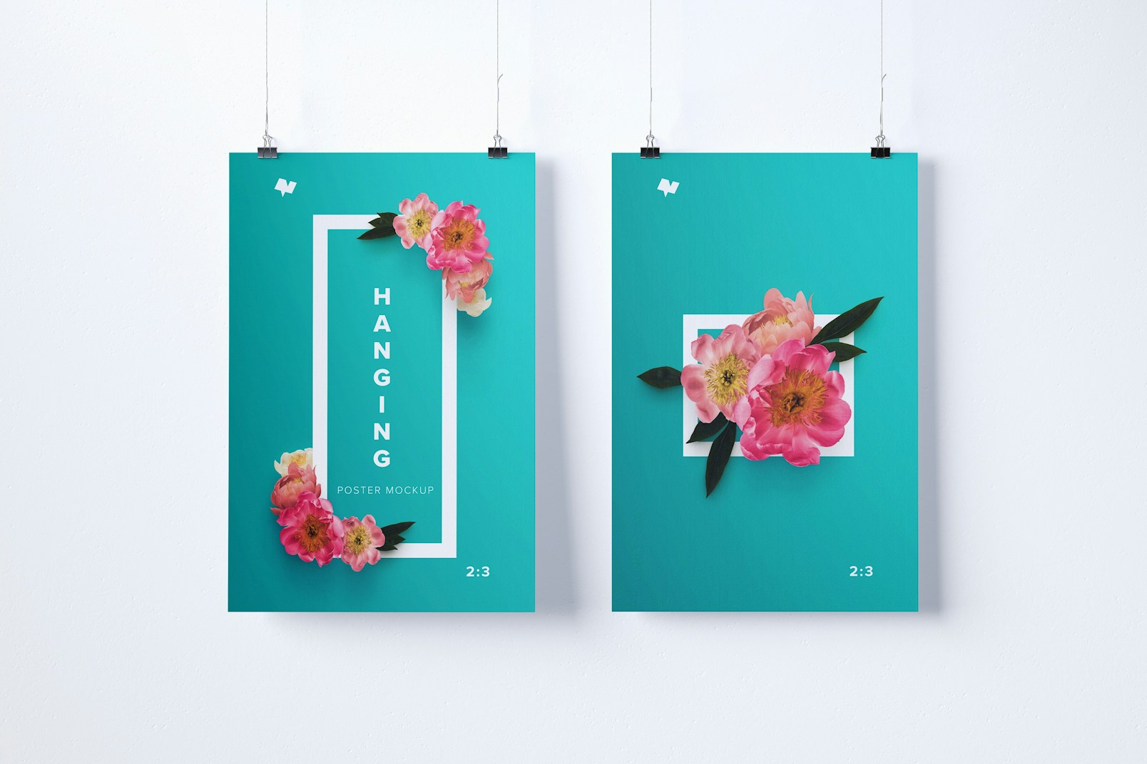 Two 2:3 Portrait Hanging Posters Mockup