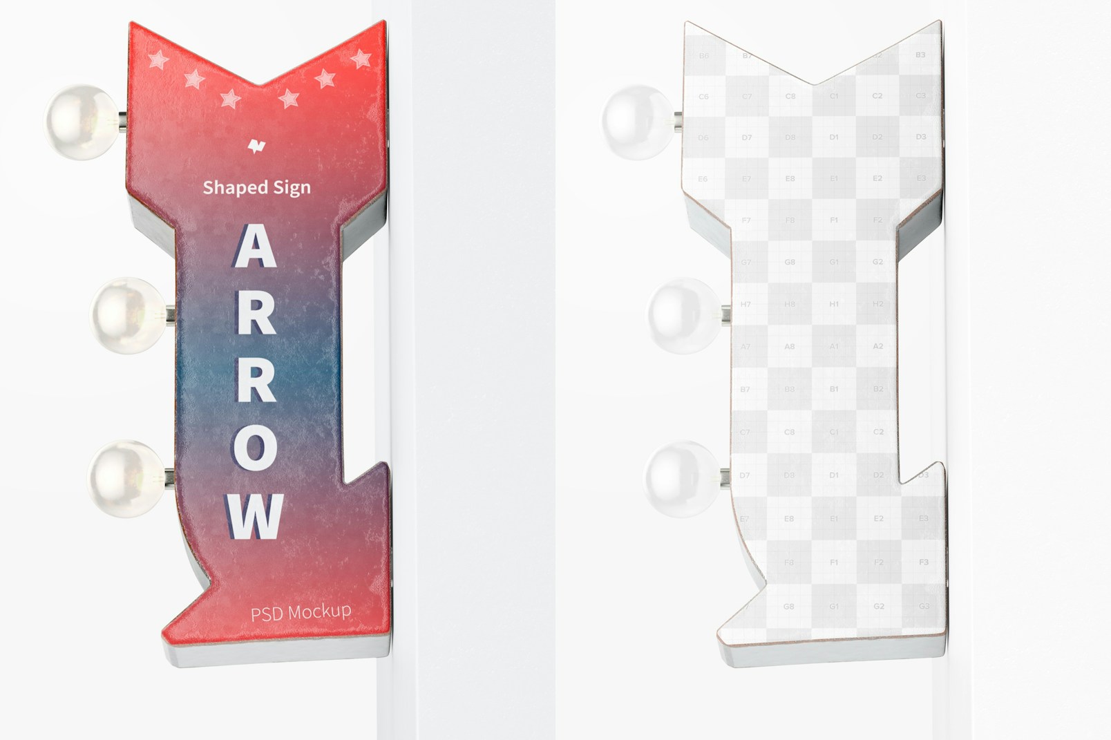 Retro Arrow Shaped Sign Mockup, Front View