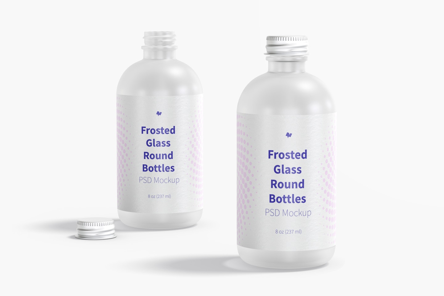 8 oz Frosted Glass Round Bottles Mockup