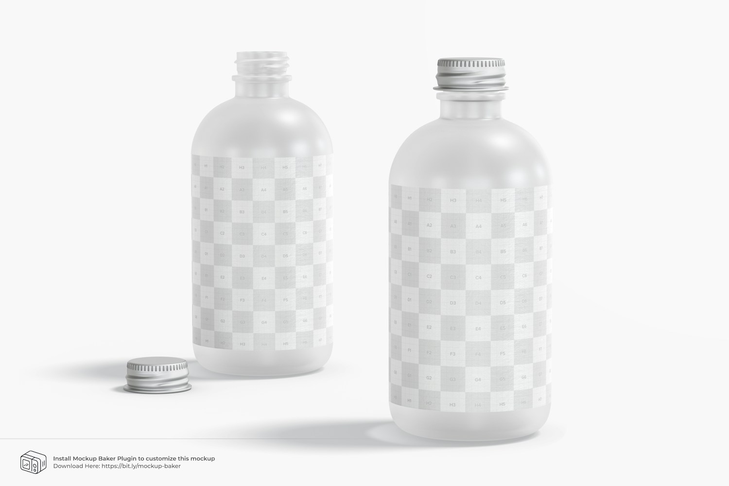 8 oz Frosted Glass Round Bottles Mockup