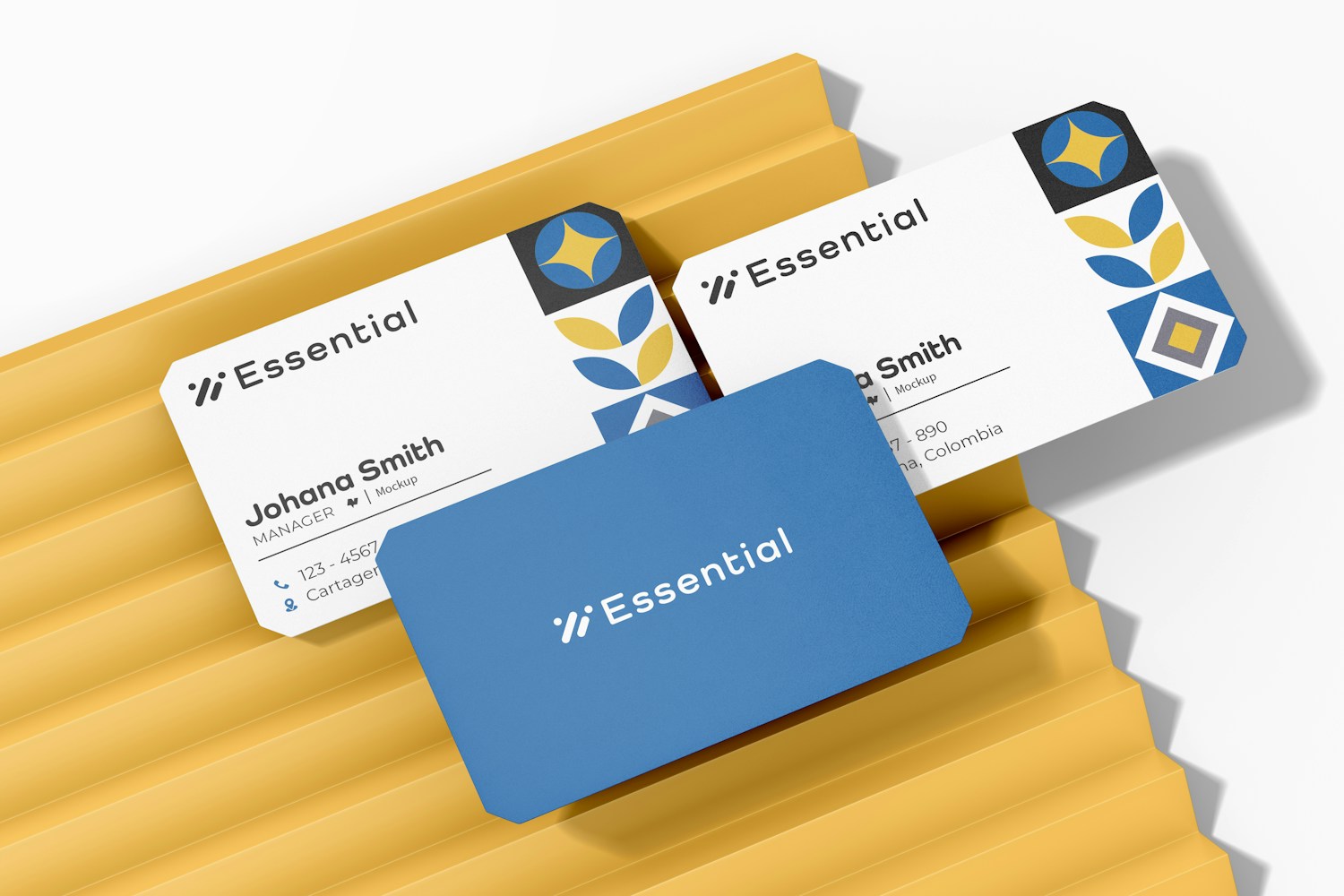 Business Cards with Beveled Corners Mockup, Top View