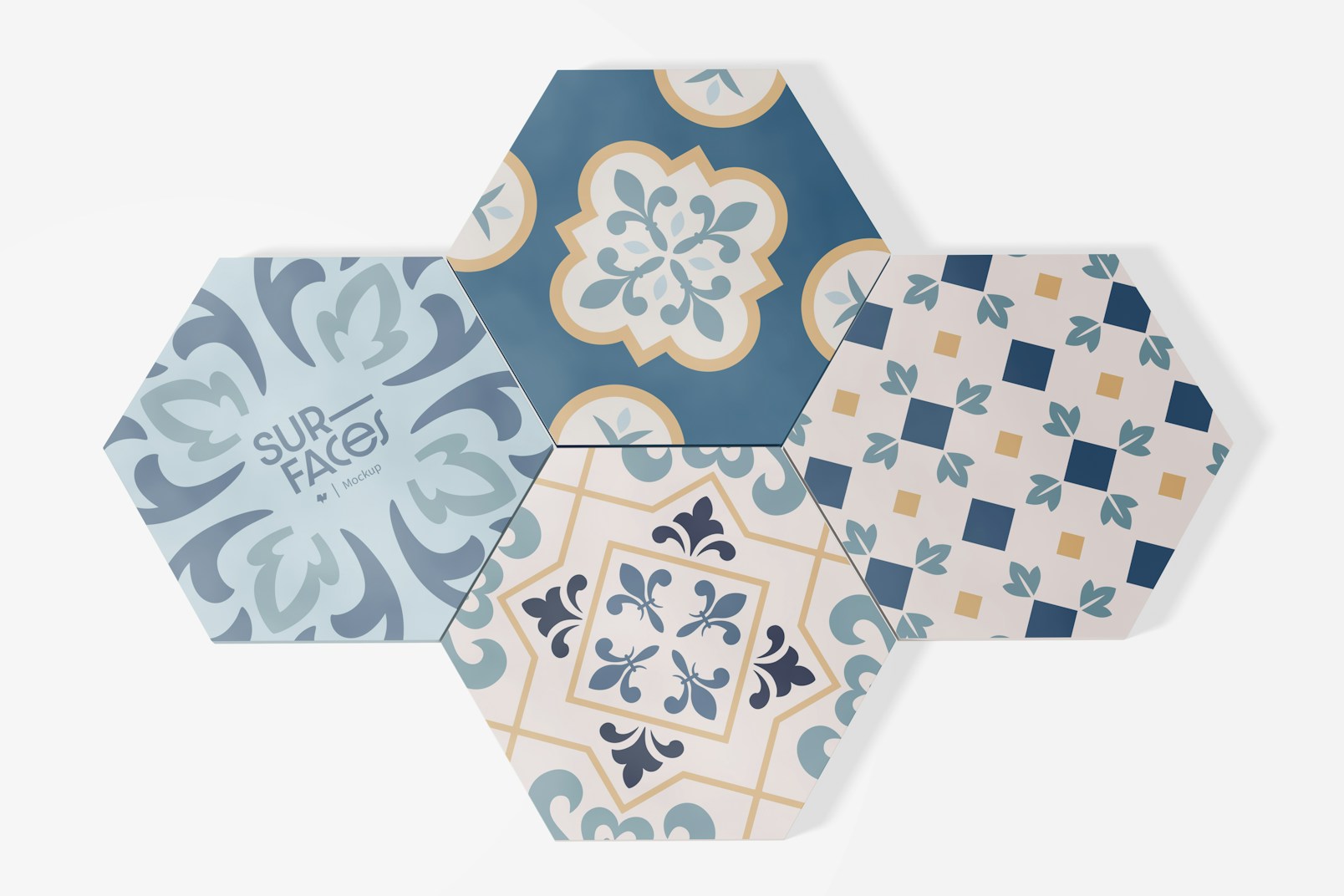 Hexagonal Ceramic Tile Set Mockup