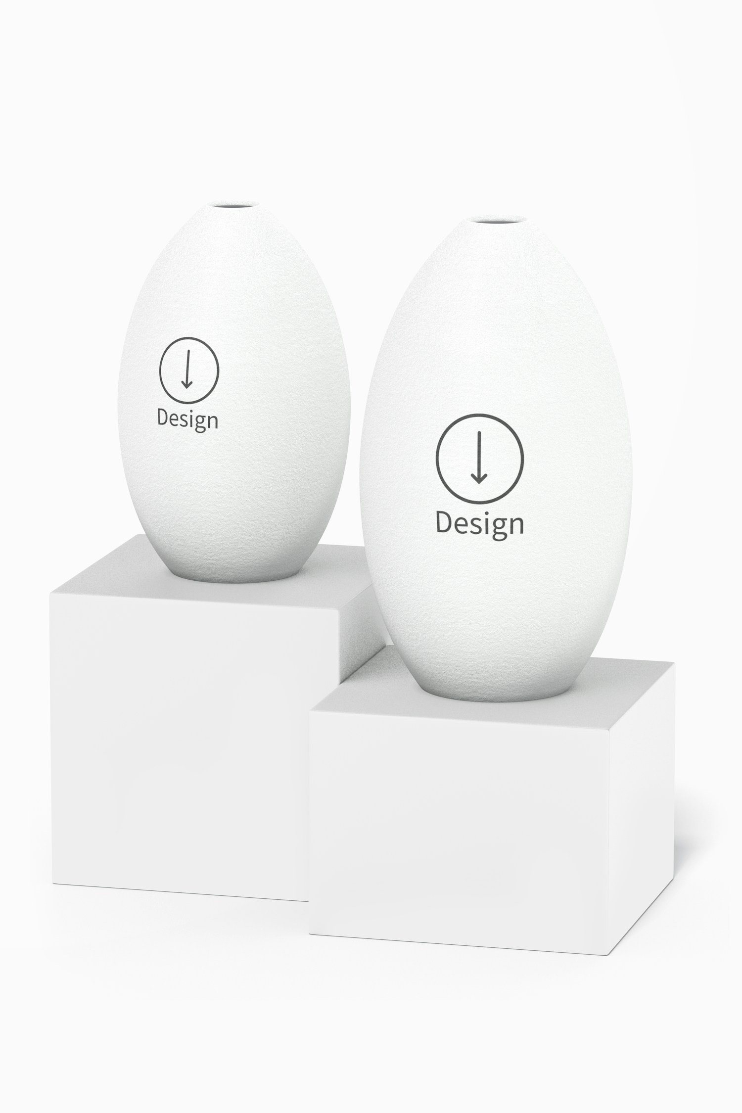 Oval Ceramic Vase Set Mockup, Perspective Oval Ceramic Vase Set Mockup, Perspective
