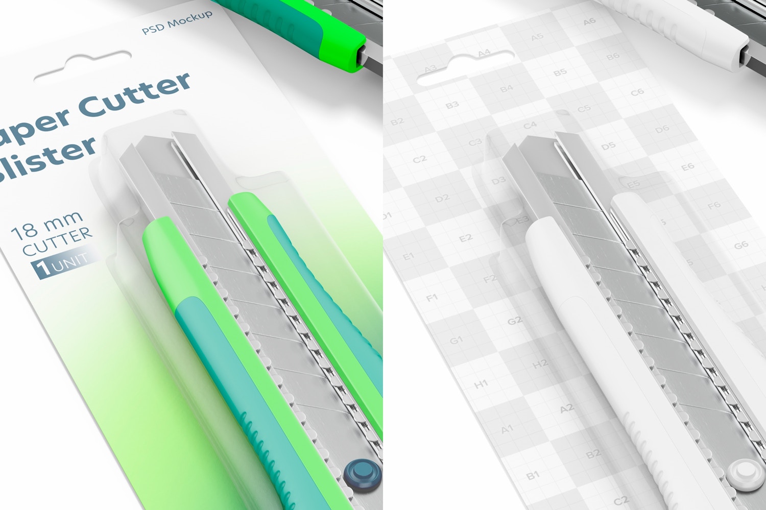 Paper Cutter Blister Mockup, Close Up