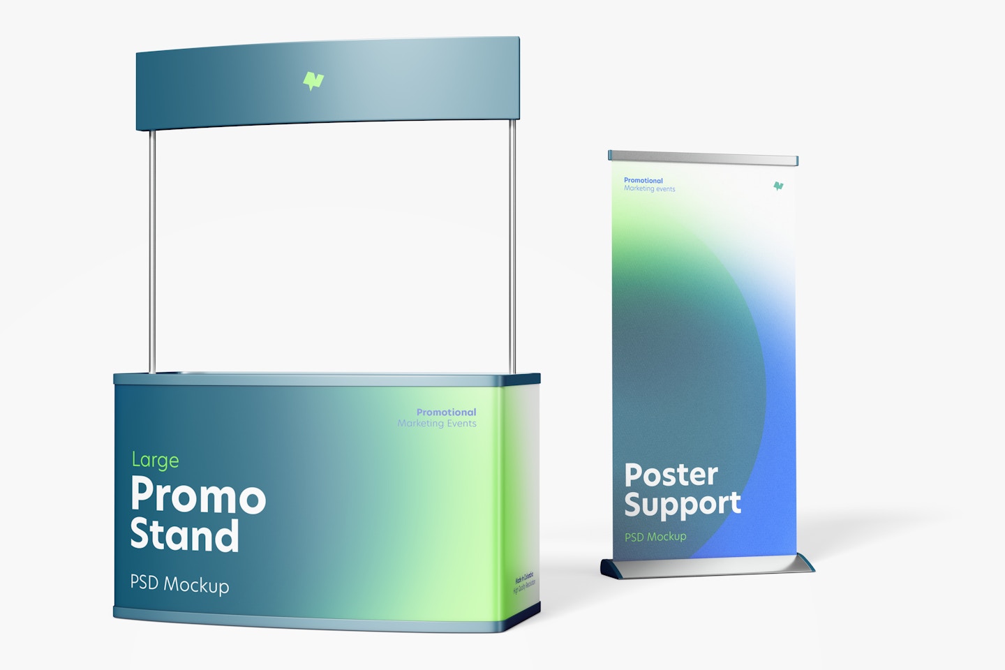 Large Promo Stand with Roll-Up Banner Mockup