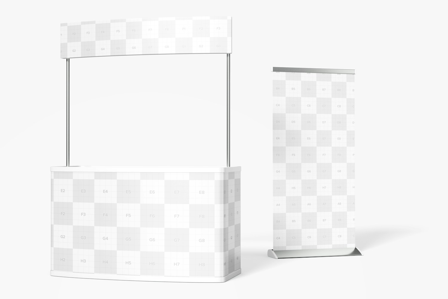 Large Promo Stand with Roll-Up Banner Mockup