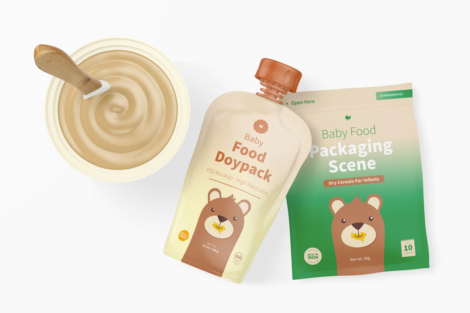 Baby Food Packaging Scene Mockup, Top View