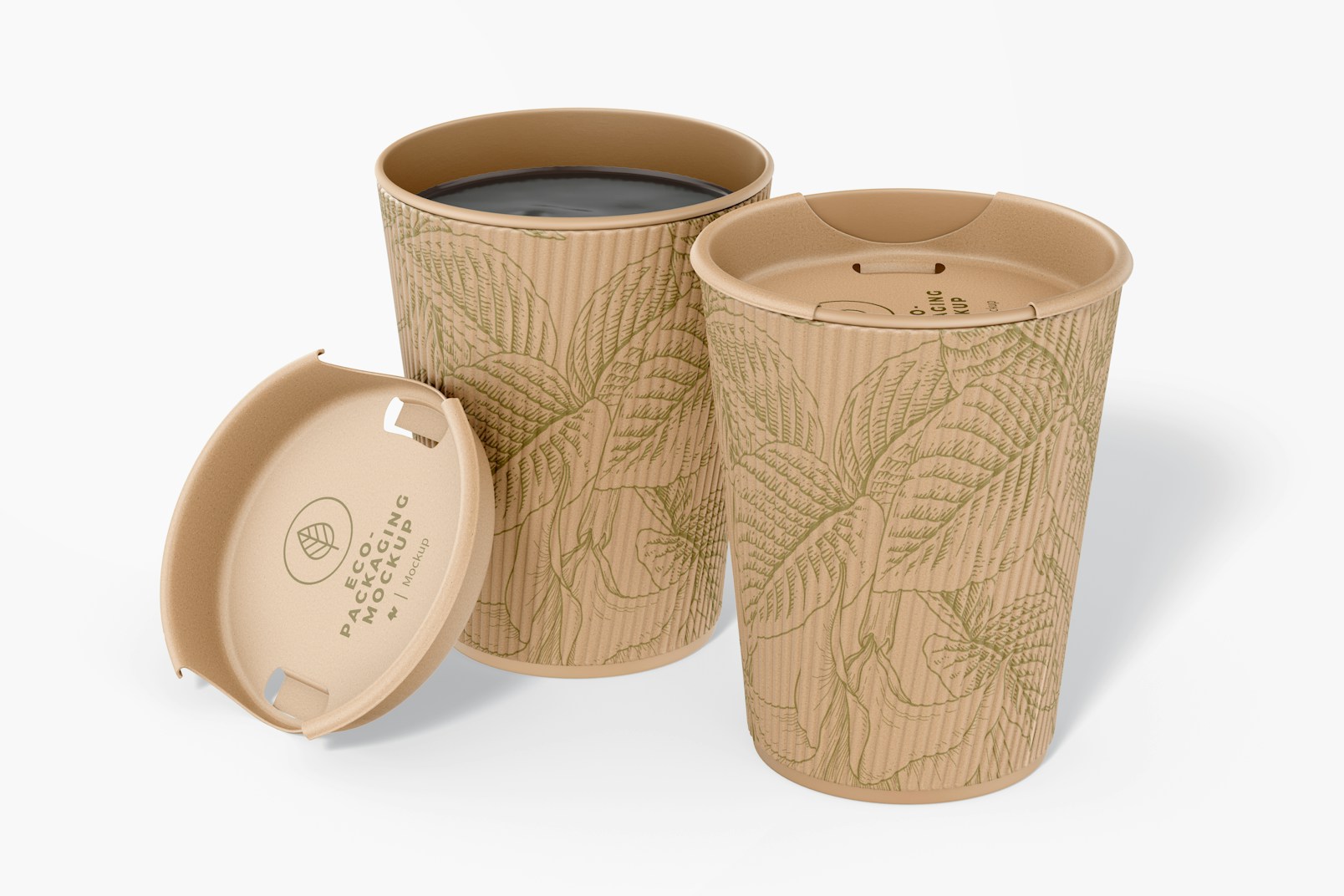 Eco Coffee Cup with Lid Mockup, Perspective