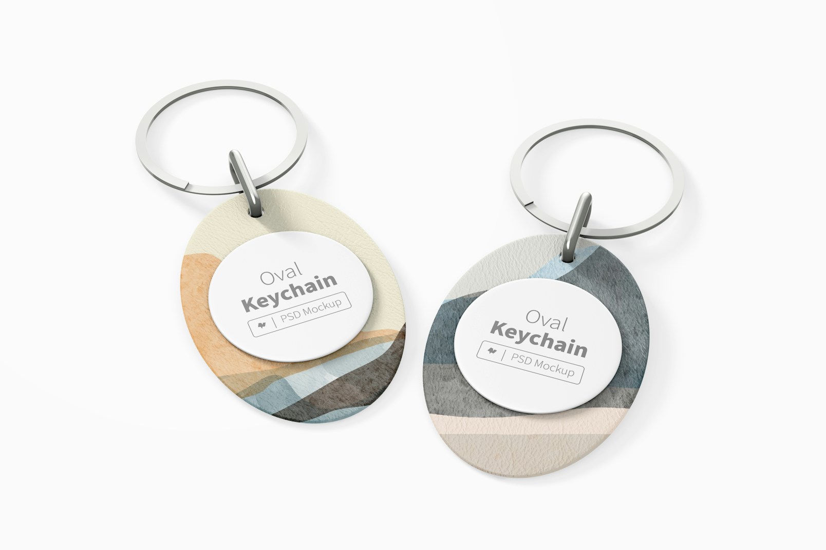 Leather Oval Keychains Mockup, Perspective