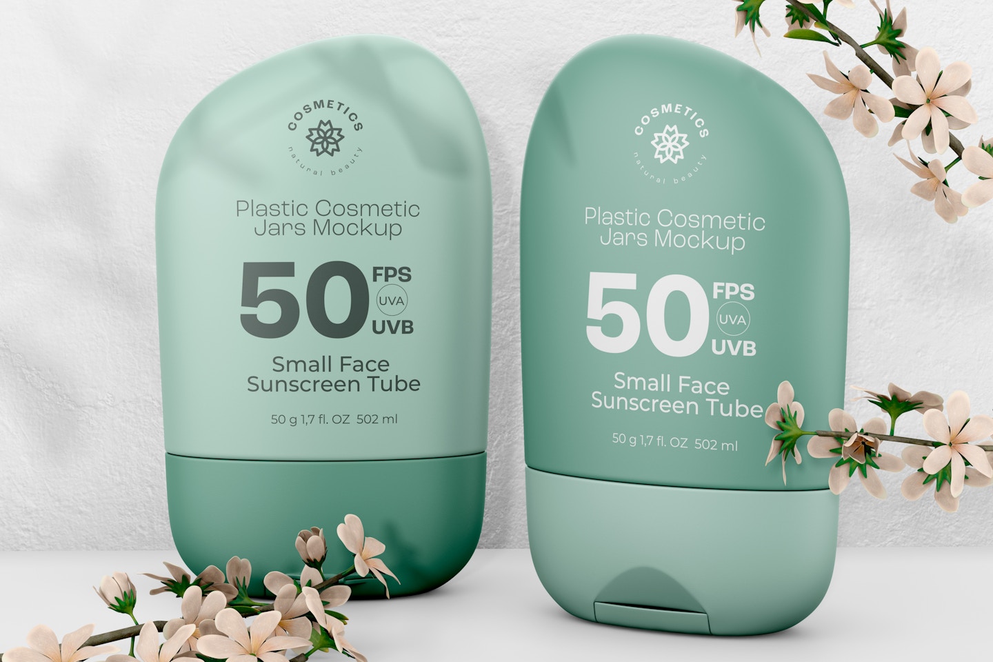 Small Face Sunscreen Tubes Mockup, Side and Front View