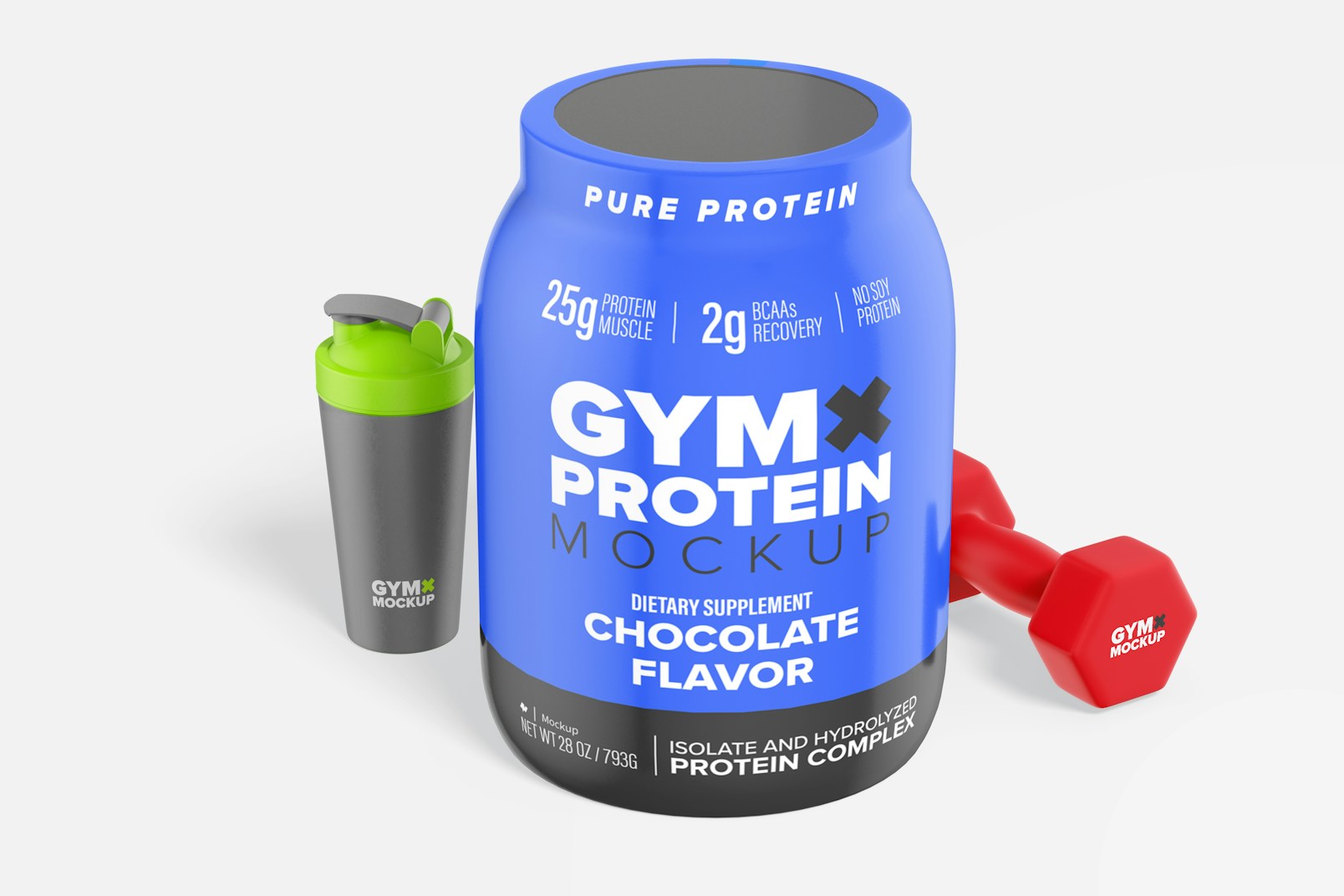 Protein Powder Container with Label Mockup, Perspective