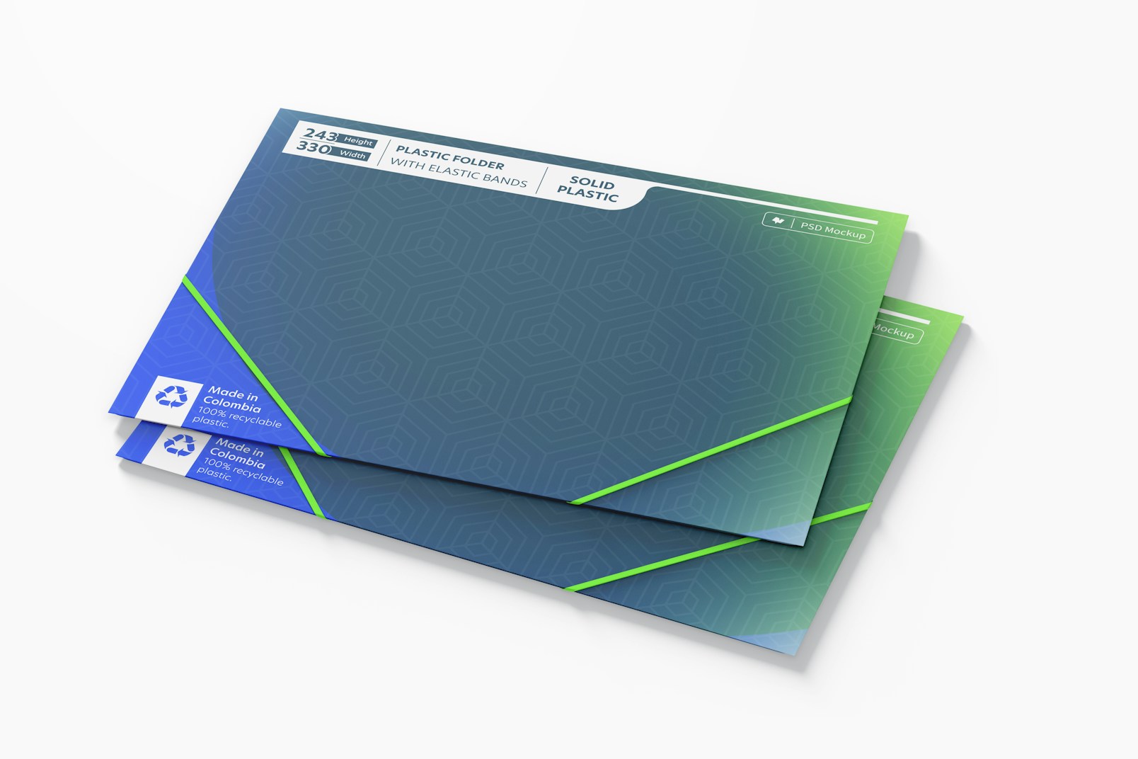 Plastic Folders with Elastic Bands Mockup, Perspective