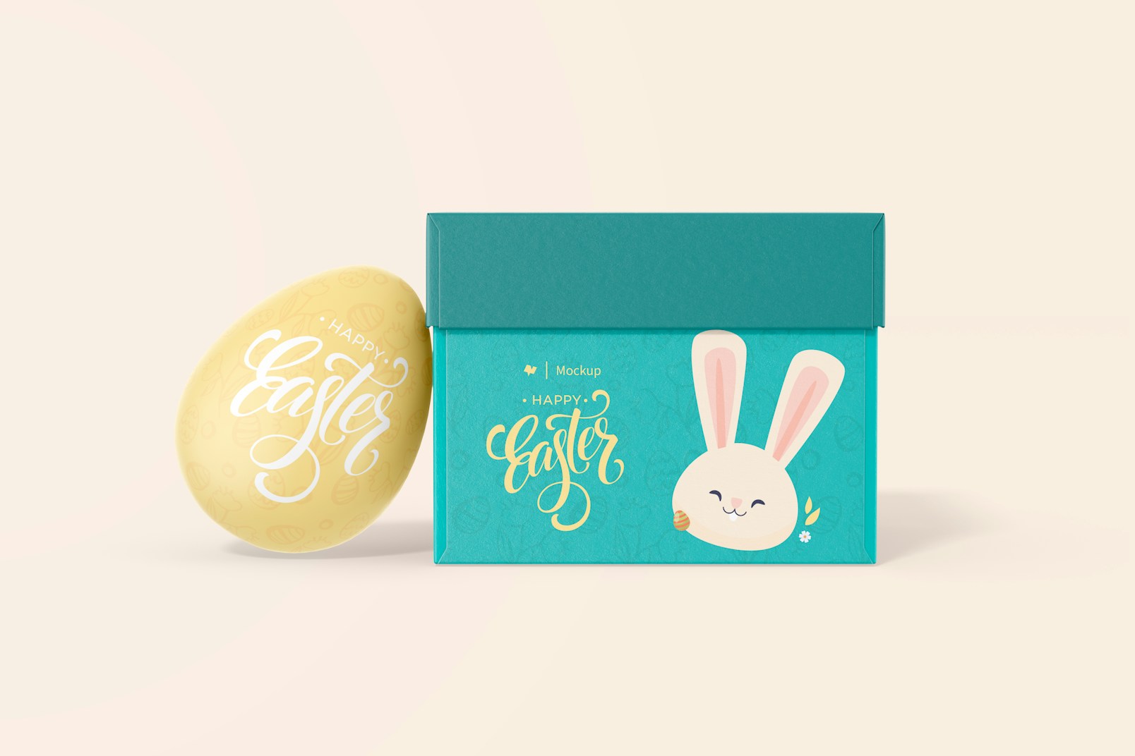 Easter Egg with Box Mockup, Front View