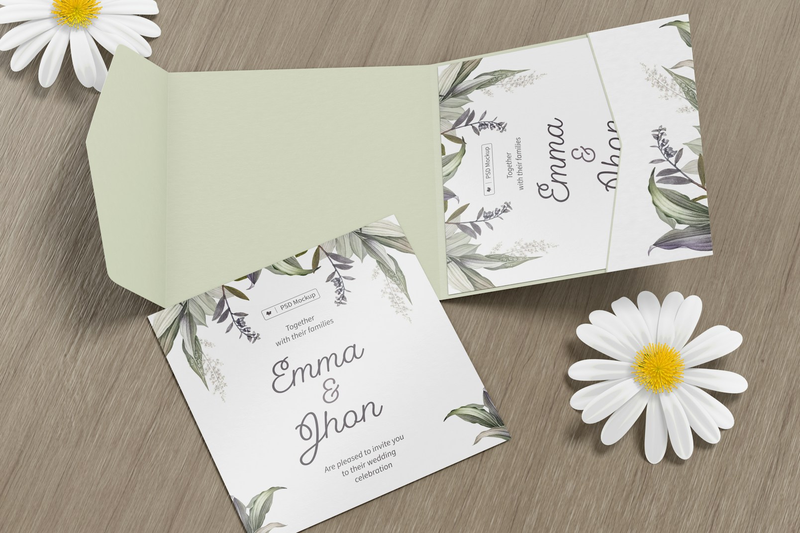 Square Fold Card with Pocket Mockup, Top View