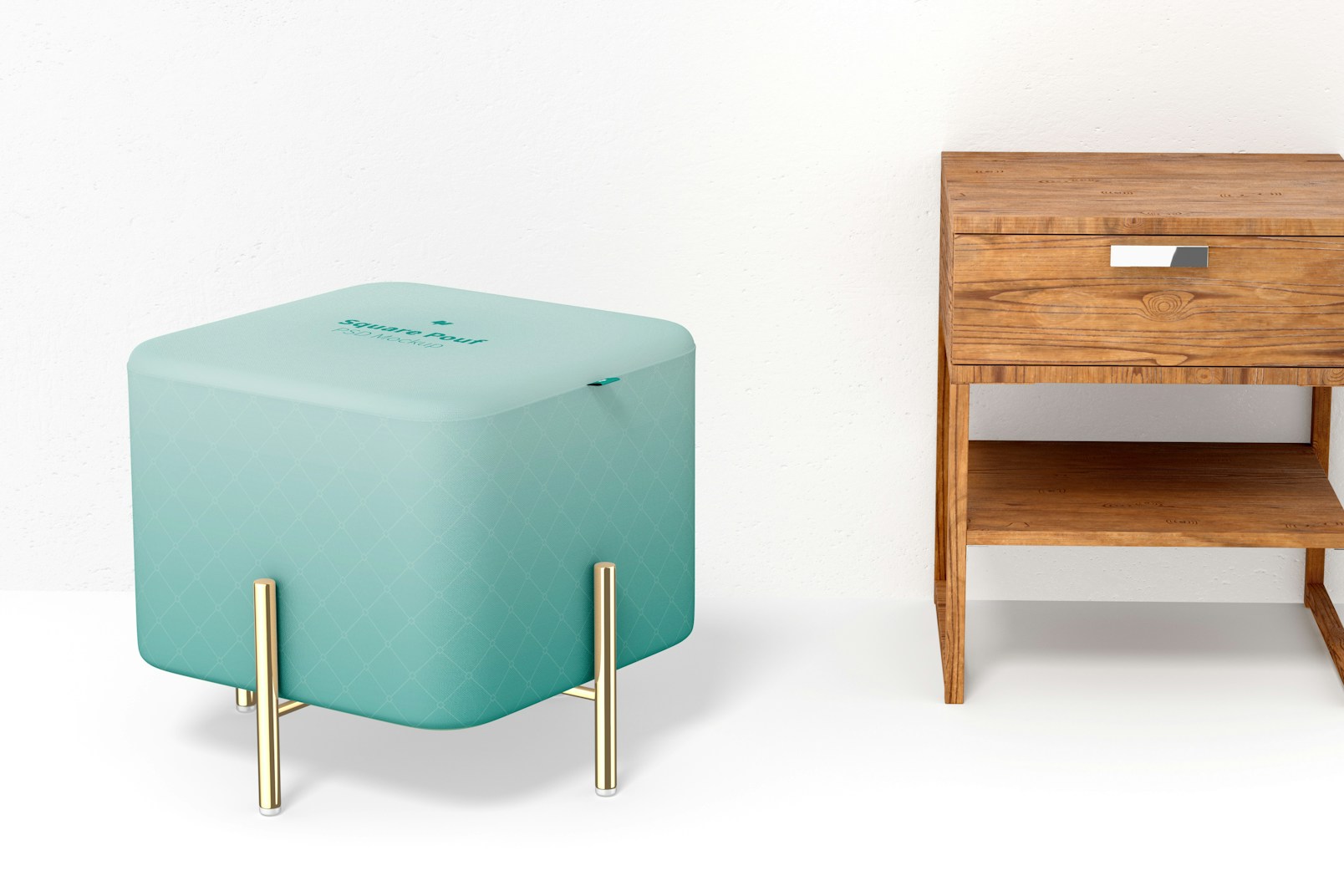 Square Pouf Mockup with Nightstand