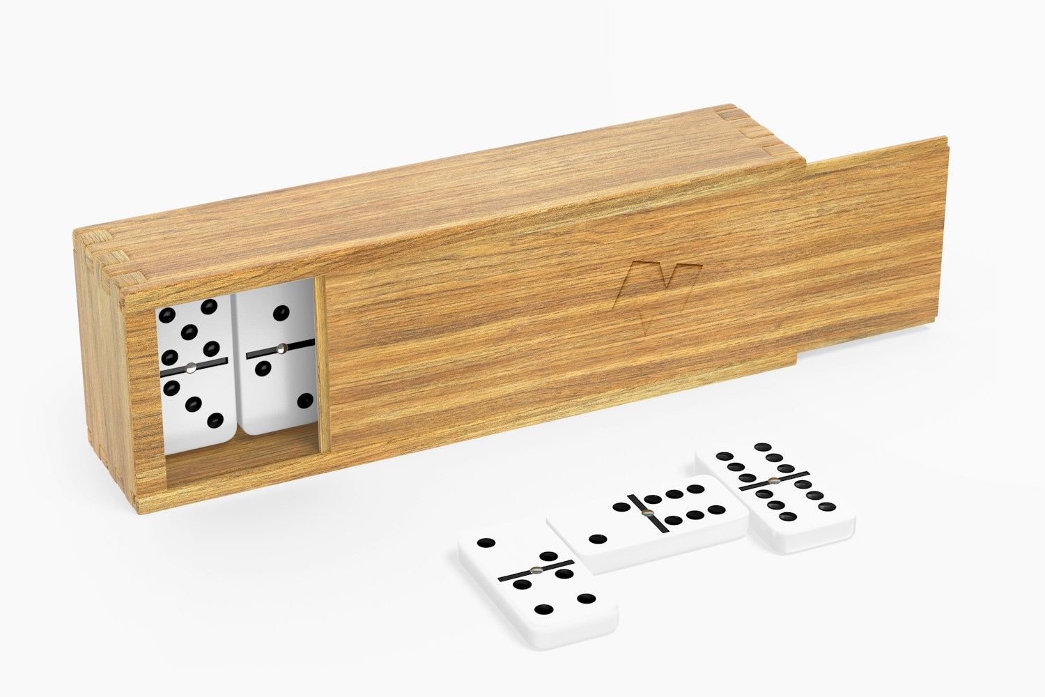 Dominoes with Wooden Box Mockup, Left View