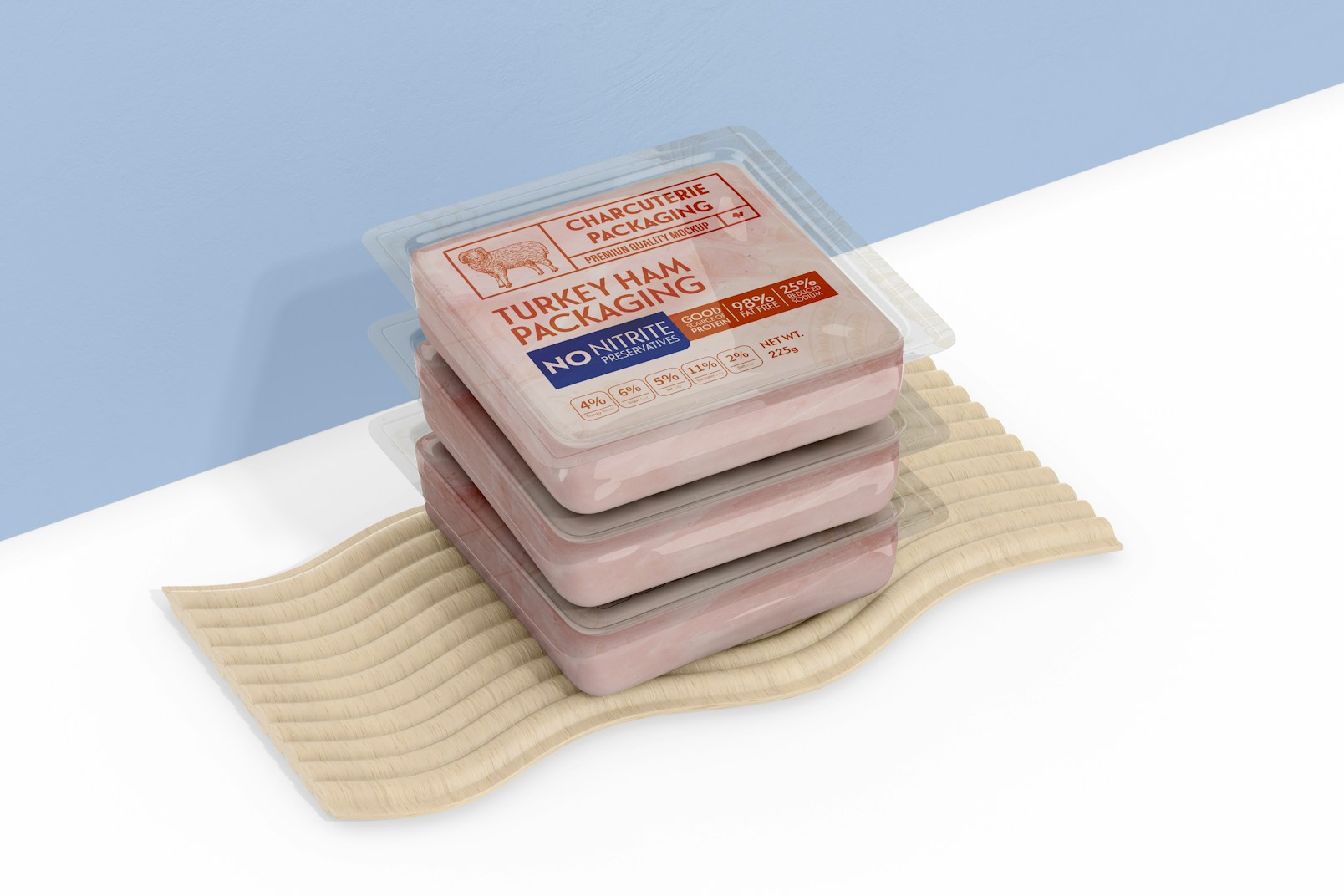Turkey Ham Packaging Mockup, Stacked